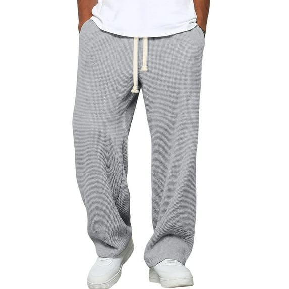Dresfit Waffle Sweatpants for Men Baggy Wide Leg Pants Trendy Drawstring Textured Sports Pant Elastic Waist Lightweight Lounge Sweatpant with Pockets Gray 2XL