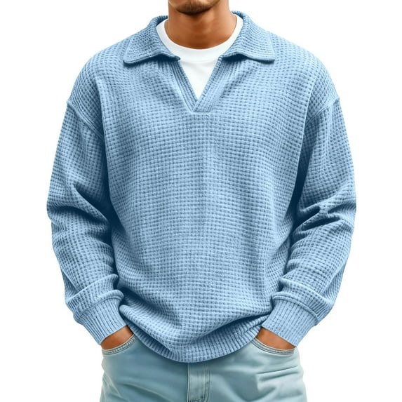 Dresfit Waffle Sweatshirt Men Long Sleeve Quarter Zip Sweater Winter 2026 Color Block Mock Neck Pullover with Pockets Solid Color Half Zip Big and Tall Shirt Blue 3XL