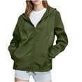 thumbnail image 1 of Dresfit Waterproof Windbreaker Jacket Women Lightweight Zip Up Raincoat with Hood Full Zip Warm Cycling Sweatshirts Hooded Sun Protection Windbreaker for Ladies Army Green L, 1 of 4