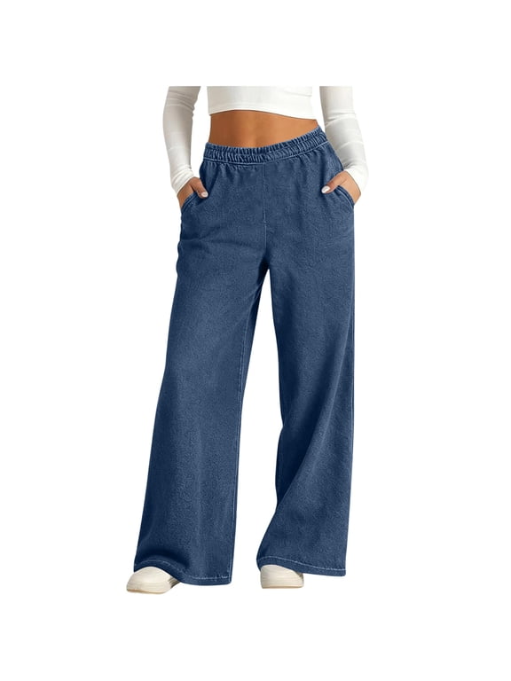 Wide Leg Jeans Womens Baggy Denim Pants Summer 2026 Plus Size Loose Trousers Strech Elastic High Waisted Slacks with Pockets Dark Blue 3XL