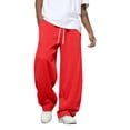 thumbnail image 1 of Dresfit Wide Leg Joggers for Men Baggy Cargo Pants Heavyweight Open Bottom Drawstring Sweatpants Elastic Waist Loose Fit Gym Trousers with Pockets Red L, 1 of 4