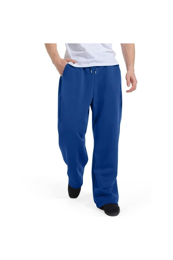 Wide Leg Joggers Men Solid Color Big and Tall Cotton Pants Drawstring Open Bottom Elastic Waist Sweatpants High Rise Lounge Gym Track Pants Royal Blue 3XL
