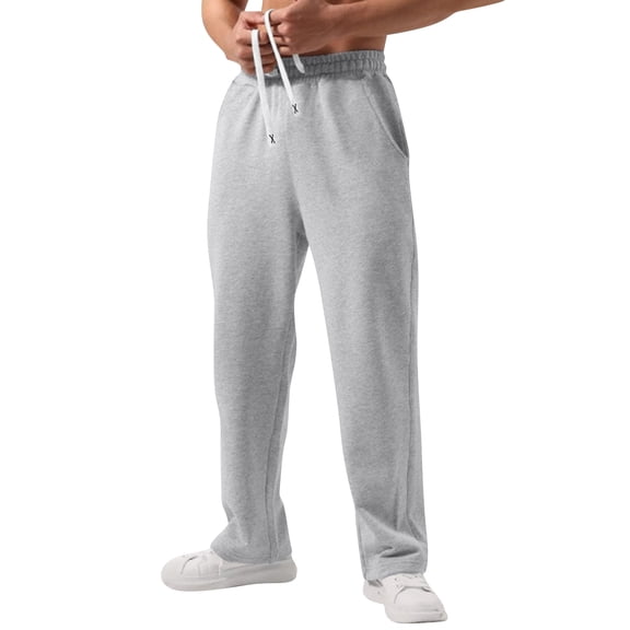 Dresfit Wide Leg Pants Men Baggy Sweatpants Summer Drawstring Straight Leg Yoga Pant Uncuffed Loose Solid Running Sweat Pants with Pockets Light Gray M
