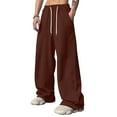 thumbnail image 1 of Dresfit Wide Leg Pants Men Baggy Uncuffed Trousers Straight Leg Long Open Bottom Sweatpants Drawstring Loose Fit Elastic Waist Y2k Joggers with Pockets Coffee XL, 1 of 9