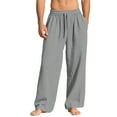 thumbnail image 1 of Dresfit Wide Leg Pants for Men Linen Lounge Pants Summer Spring Big and Tall Straight Leg Pant with Back Pockets Uncuffed Loose Lightweight Beach Trousers Gray S, 1 of 8