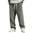 thumbnail image 1 of Dresfit Wide Leg Pants Mens Linen Lounge Pants Summer Elastic Waist Drawstring Big and Tall Slacks Straight Leg Uncuffed Baggy Yoga Vacation Loungewear Gray L, 1 of 7