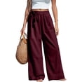 thumbnail image 1 of Dresfit Wide Leg Pants for Woman Palazzo Linen Boho Slacks 2026 Summer Cotton Loose Pant Lightweight Lounge Business Trousers with Pockets Wine L, 1 of 3