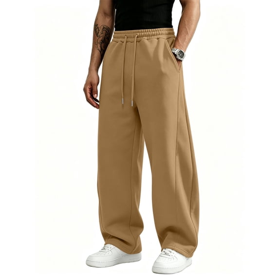 Dresfit Wide Leg Sweat Pants Men Big and Tall Drawstring Baggy Sweatpants Fall Winter Oversized Athletic Joggers Lightweight Loose Fit Gym Trousers M