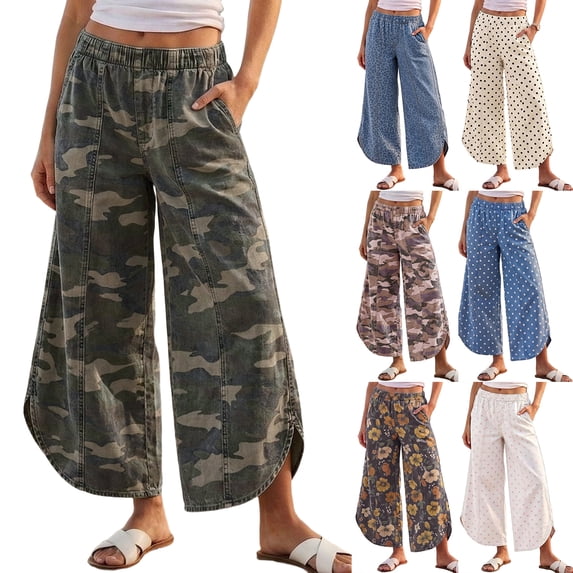 Dresfit Women's Barrel Jeans Wide Leg Cropped Floral Pants Fall Open ...