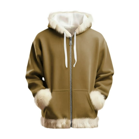 Dresfit Women's Hoodies Fleece Christmas Pullover 2025 Fleece Lined Drawstring Hooded Sweatshirts Kangaroo Pockets Cute Long Sleeve Shirts Khaki XL