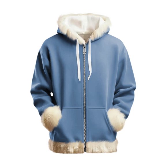 Dresfit Women's Hoodies Fleece Christmas Sweatshirts Winter Long Sleeve Fleece Lined Faux Fur Pullover Kangaroo Pockets Loose Drawstring Shirts Blue M