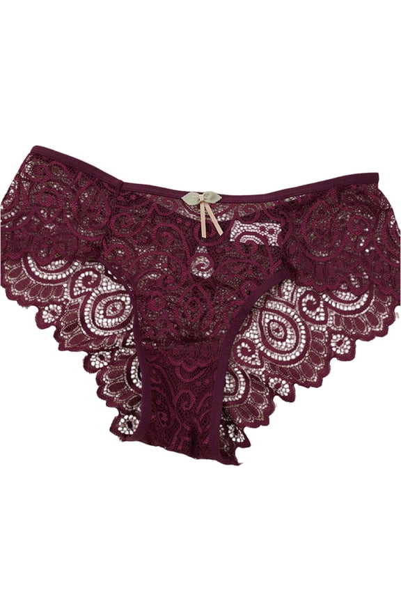 Women's Lace Underwear 2026, Thin & Hip Lifting Mid Waist Briefs Dark Purple M