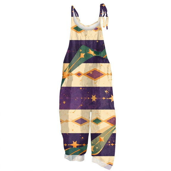 Dresfit Women's Mardi Gras Jumpsuit Wide Leg Patchwork Romper 2026 Sleeveless Adjustable Strap Carnival Overalls Loose Petite Outfits Purple 2XL