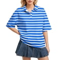 thumbnail image 1 of Dresfit Women's Polo Shirts Button Down Striped Golf Shirts Summer 2026 Short Sleeve Back To School Tops Solid Oversized Collared Golf Graphic Tees S, 1 of 5