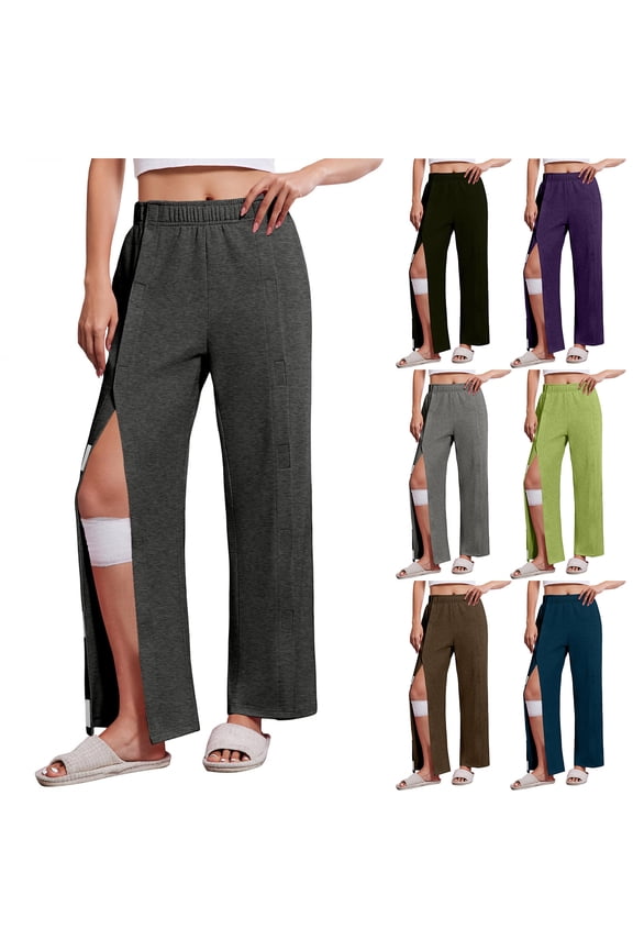 Women's Tear Away Pant Adaptive Elastic Waist Pants 2026 Lounge Post Surgery Pants Open Bottom Easy Access Breakaway Trousers with Pockets XL