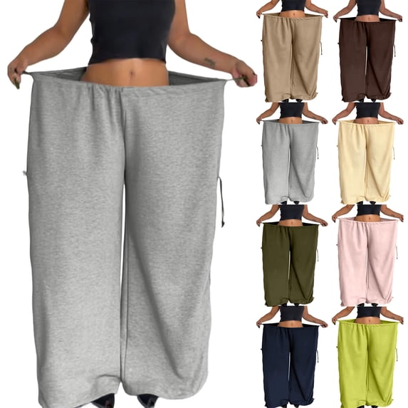 Dresfit Women's Wide Leg Pants Drawstring Adjustable Barrel Pants 2026 Summer Baggy Palazzo Pant Plus Size Lightweight Loose Harem Sweatpants M