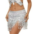 thumbnail image 1 of Dresfit Womens Belly Dance Skirt Paillette Sequin Outfit Tassels Sparkly Mardi Gras Hip Scarf with Rhinestones Shiny Holiday Skirt for Carniva Holiday Party Silver One Size, 1 of 4