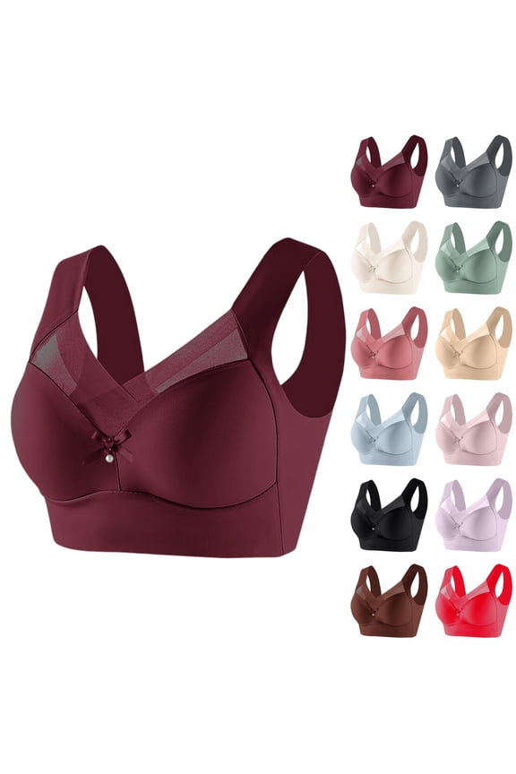 Womens Bra Front Closure Breathable Lace Ice Silk Bralettes No Underwire 2026 Wirefree Mesh Cooling Bra High Support Full Coverage Lingeries Red