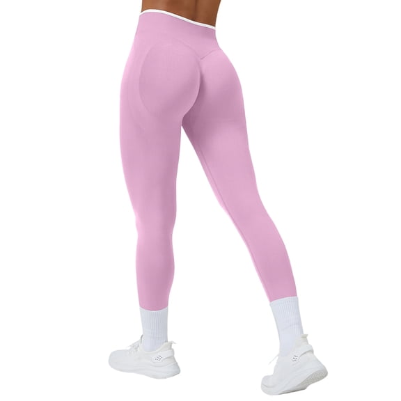 Dresfit Womens Butt Lifting Leggings Tummy Control Gym Pants Elastic High Waist Compression Outdoor Trousers Solid Color Athletic Yoga Pants with Pockets Pink S