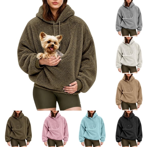 Dresfit Womens Cat Hoodie with Pouch Long Sleebe Hooded Cat Pouch Hoodie Drawstring Warm Elastic Cuffs Sweatshirts with Stuffed Animal Holder 2XL