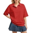 thumbnail image 1 of Dresfit Womens Golf Shirts Button Down Polo Shirts 2026 Summer Short Sleeve Collared Back To School T Shirts Loose Solid Plus Size Tennis Tops L, 1 of 5