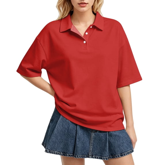 Dresfit Womens Golf Shirts Button Down Polo Shirts 2026 Summer Short Sleeve Collared Back To School T Shirts Loose Solid Plus Size Tennis Tops L