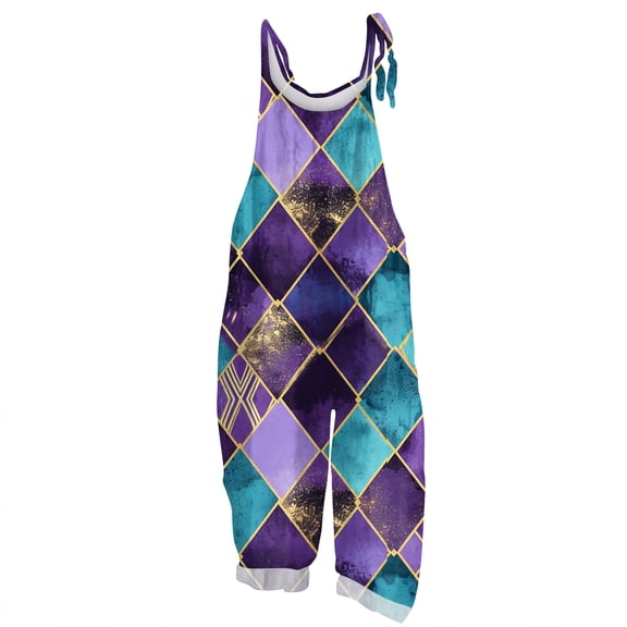 Dresfit Womens Mardi Gras Overalls Sleeveless Wide Leg Jumpsuit 2026 Patchwork Adjustable Strap Carnival Romper Plus Size Petite Loungewear Gold XL