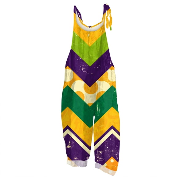 Dresfit Womens Mardi Gras Overalls Wide Leg Sleeveless Romper 2026 Adjustable Strap Patchwork Carnival Jumpsuit Petite Loose Outfits White 2XL