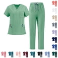 thumbnail image 1 of Dresfit Womens Scrubs Short Sleeve V Neck Scrub Tops Matching Drawstring Wide Leg Scrub Pants Two Piece Sets Plus Size Lightweight Nurse Uniform XL, 1 of 4