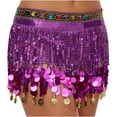 thumbnail image 1 of Dresfit Womens Sequin Skirt Tassels Belly Dance Outfit Sparkly Paillette Mardi Gras Dance Skirt with Rhinestones Slim Fit Hip Scarf for Carniva Holiday Party Purple One Size, 1 of 4
