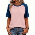 thumbnail image 1 of Dresfit Womens Tops Denim Short Sleeve Crewneck Shirts 2026 Summer Waffle Knit Outdoor T Shirt Color Block Plus Size Ralgan Baseball Shirt 2XL, 1 of 7