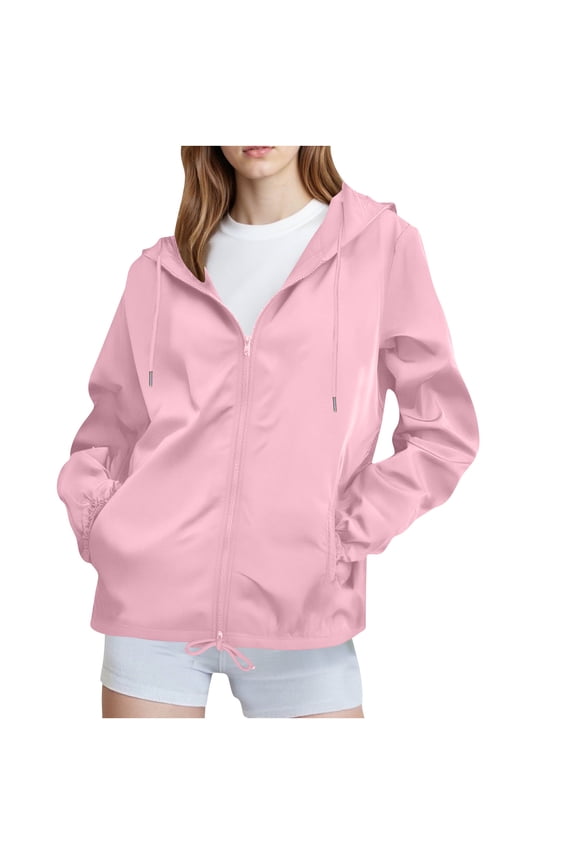 Womens Waterproof Rain Jacket Zip Up Lightweight Raincoat with Hood Full Zip Packable Hiking Coat Hooded Breathable Sweatshirts with Pocket Pink S 