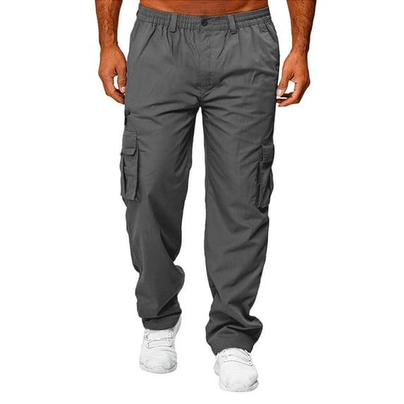 Dresfit Work Pants Men Spring Big and Tall Baggy Sweatpants Relaxed Fit Solid Color Carpenter Trousers with Multipockets Summer Elastic Waist Strech Running Joggers Dark Gray M