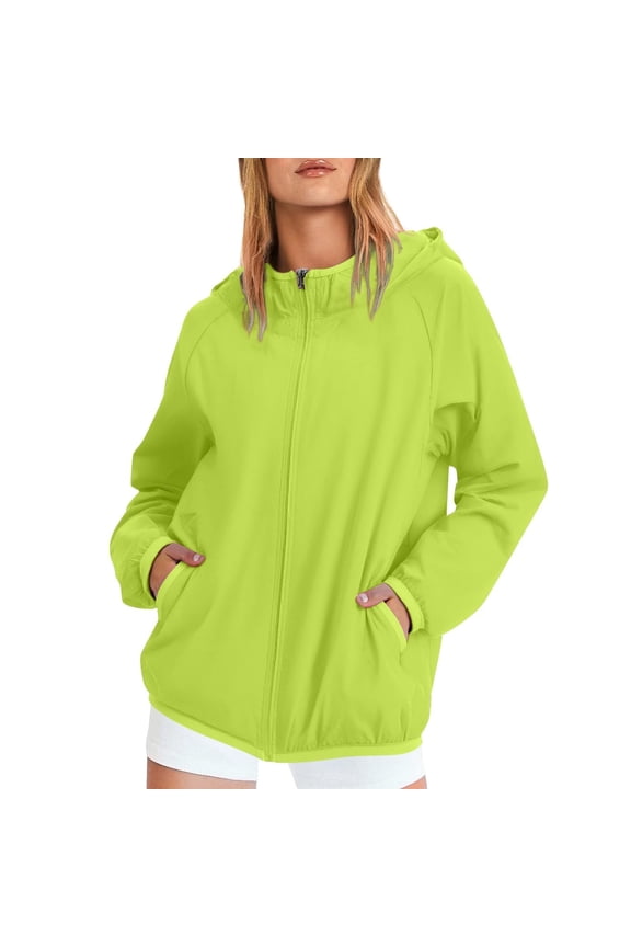 Zip Up Windbreaker Jacket Women Lightweight Waterproof Rain Jacket with Hood Full Zip Warm Outdoor Windbreaker Hooded Packable Coat for Ladies Green XL