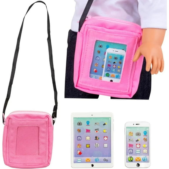 Dress Along Dolly Cell Phone, Computer Tablet, and Laptop Accessory Bag Set for American Girl Doll