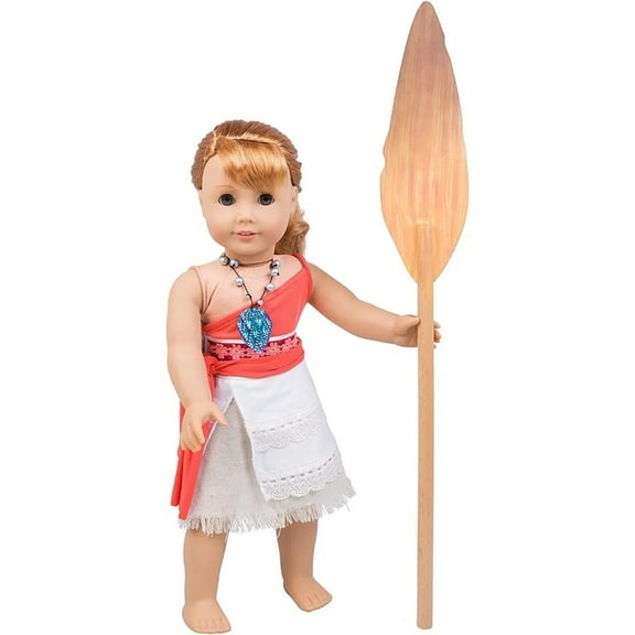 Moana Inspired Doll Outfit Compatible w American Girl 18" Dolls 5 PCS Costume Set with Wooden Paddle, Top, Skirt, Necklace & Scarf Durable Handmade Princess Clothes & Accessories