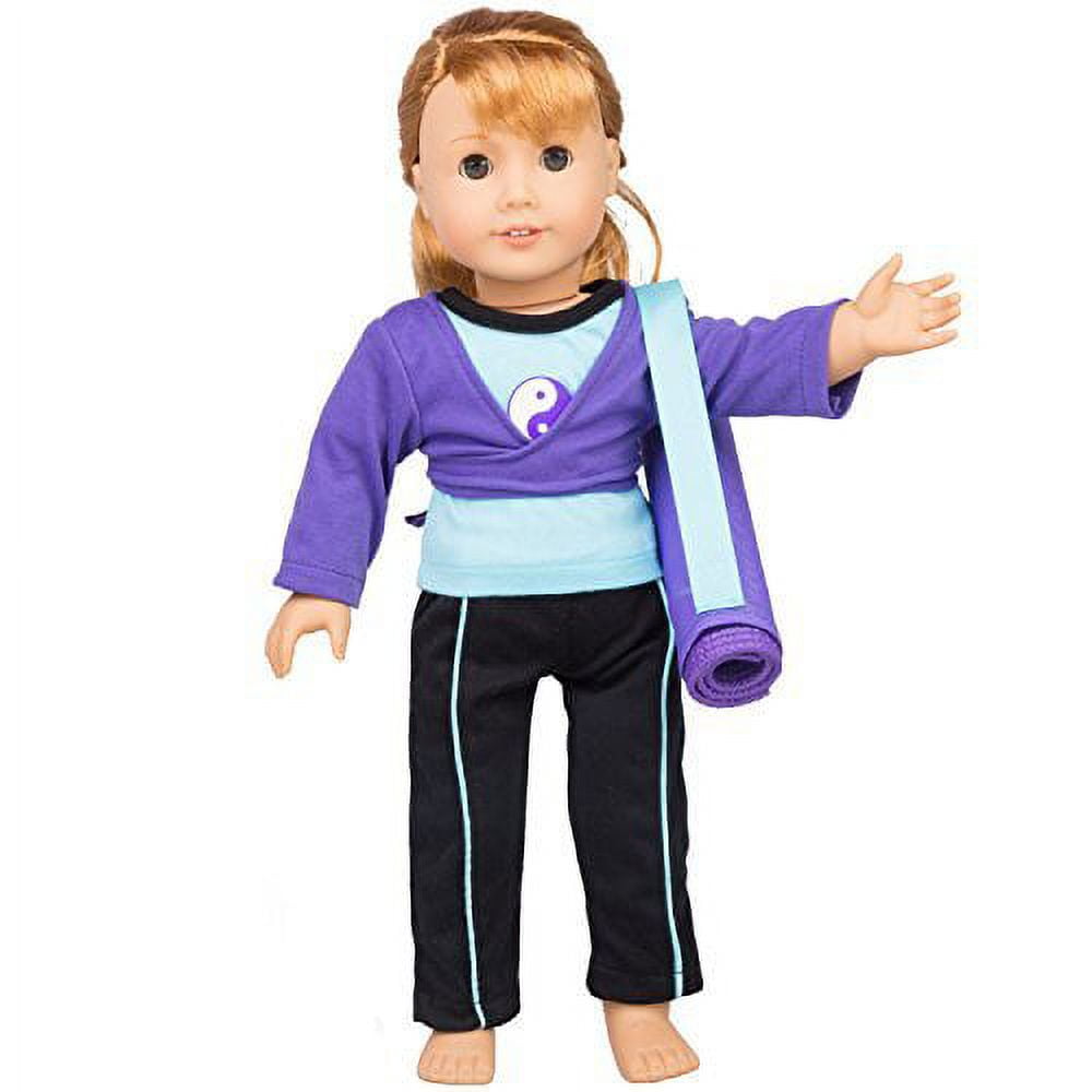 Dress Along Dolly Yoga Gymnastics Doll Outfit (5 Piece Set) - Clothes  Costume Fits American 18 Girl Dolls - Includes Mat w Carrying Case,  Leggings, & Shirts 