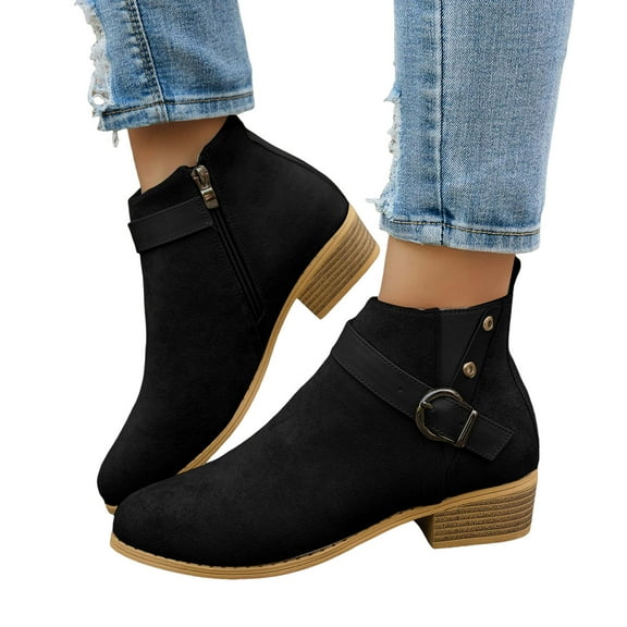 Dress Boots for Women Ladies Fashion Suede Pointed Toe Stacked Low Heel Winter Fall Short Dressy Ankle Booties