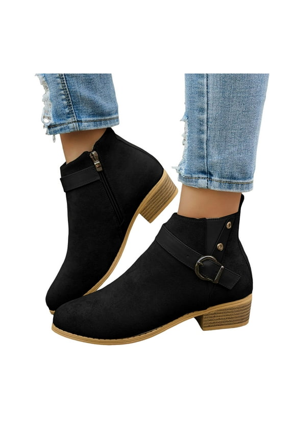 Dress Boots for Women Ladies Fashion Suede Pointed Toe Stacked Low Heel Winter Fall Short Dressy Ankle Booties