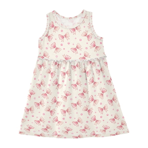 Dress Bow Pink Sleeveless Dress for Hem A-Line Casual Sundress