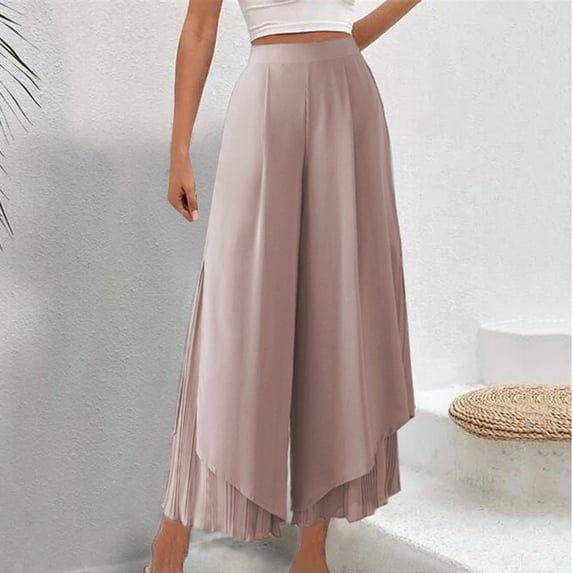 Dress Capris for Women Plus Size Women's Spring Solid Color Elastic Waist Linen Versatile Straight Tube Casual Wide Leg Pants Loose Causal Pants Clearance