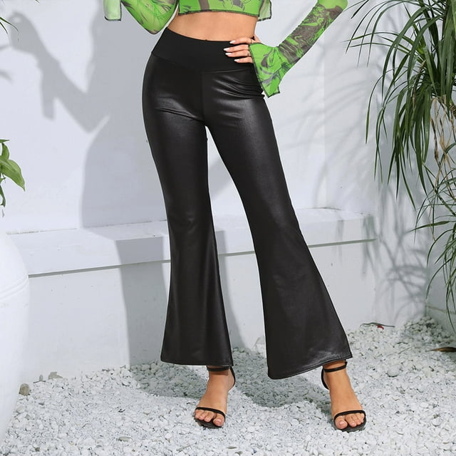 Dress Capris for Women Plus Size Women's Stretch Slim Street Patchwork Imitation Leather Wide Leg Bell Bottoms Loose Causal Pants Clearance