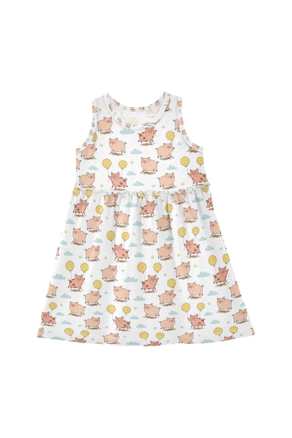 Dress Cartoon Pig Balloon Sleeveless Dress for Hem A-Line Casual Sundress