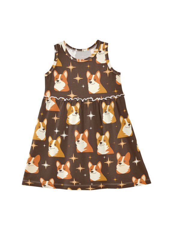 Dress Celestial Corgi Sleeveless Dress for Hem A-Line Casual Sundress