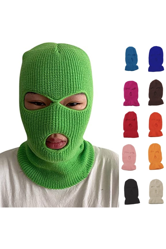 Dress Choice 3-Hole Knitted Full Face Cover Ski Neck Gaiter Thin Breathable Windproof UV Protective Hat for Women Men