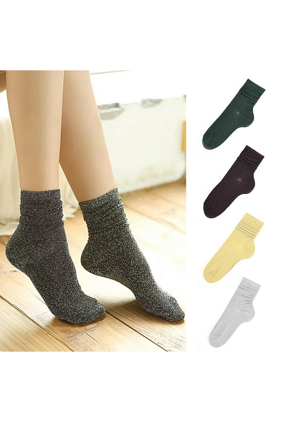 3 Pairs/Set Women Splendid Glitter Metallic Shine Sparkle Glow Casual Crew Socks Fashion Party Gift