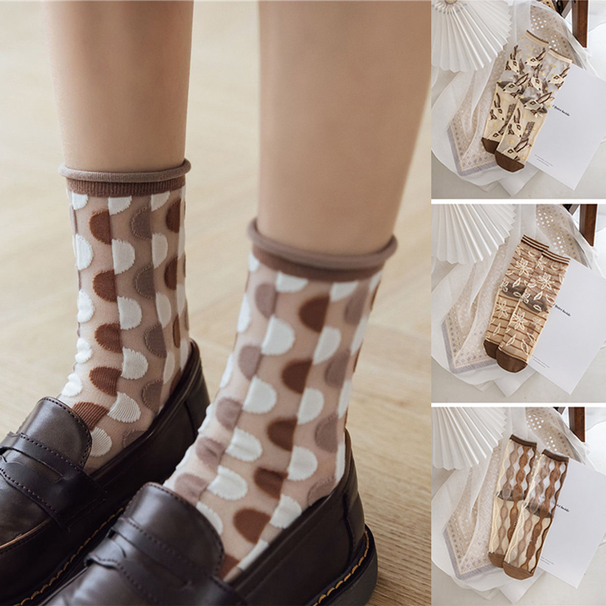 RAXZACK Vintage Sheer Flower Ankle Socks For Women - Thin Mesh Lace, Breathable Summer Socks