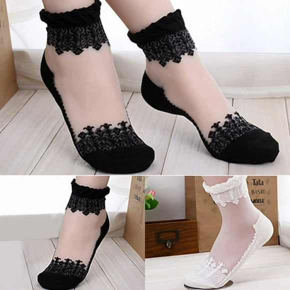 Dress Choice 5 Pairs/Set Women Mesh Sheer Ultrathin Socks Lace Ankle Sock Elastic Transparent Short Sock