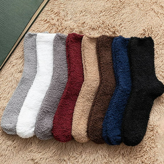 Dress Choice 6 Pairs Mens Fuzzy Socks Grip Socks Microfiber Plush Sleeping Socks Soft Anti-Skid Solid Crew Socks Multicolor