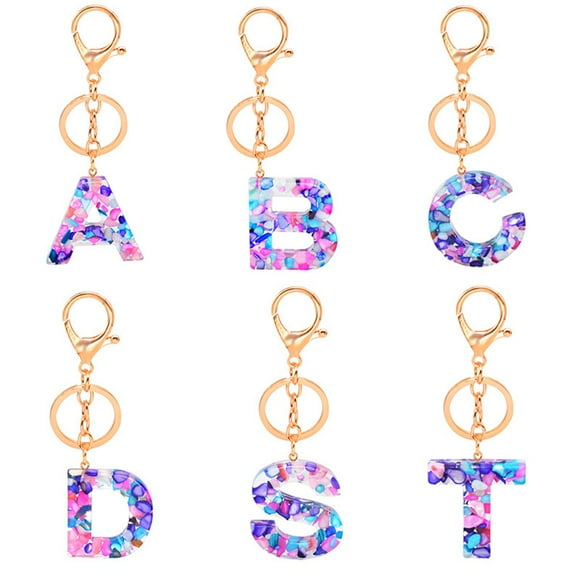Dress Choice Alphabet Initial Letters Keychain Epoxy Initial Letter Charm Keychain For Women 26 Initial Letter A-Z Initial English Charm Key Ring For Women Girl Birthday Gifts
